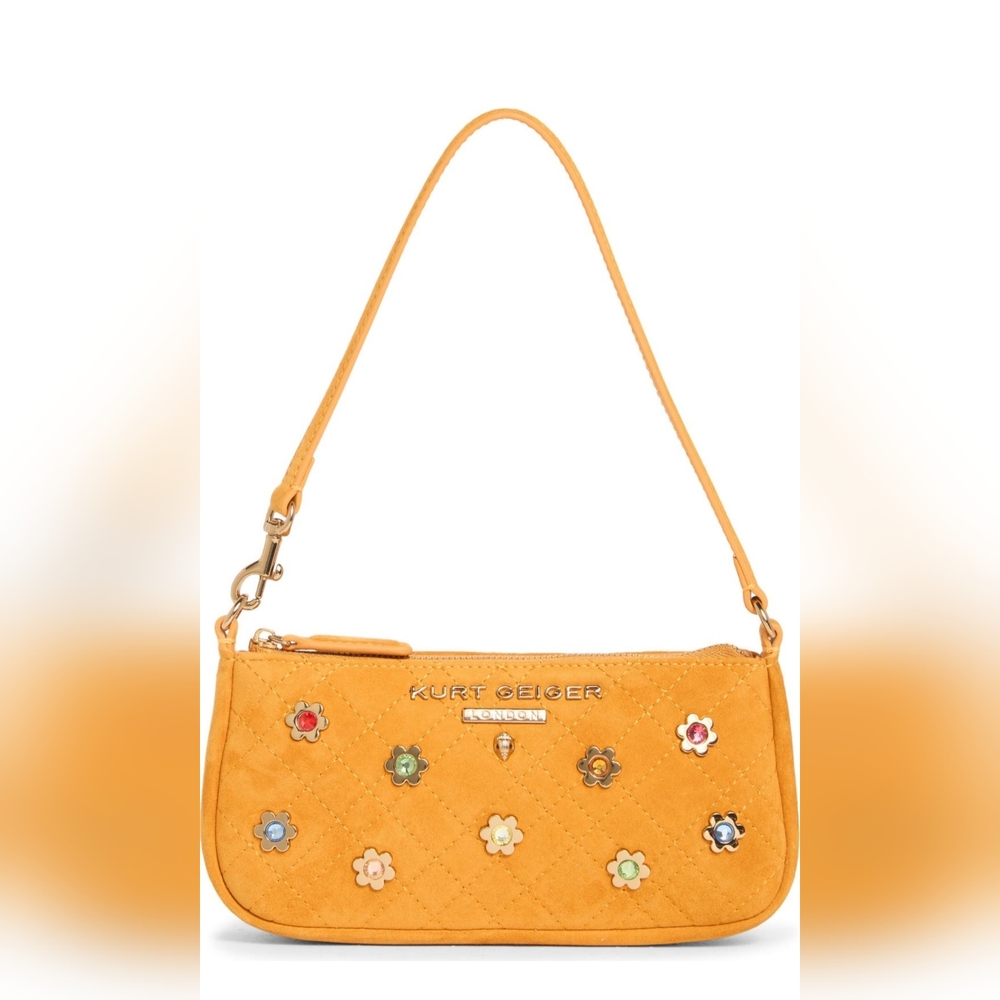 Kurt Geiger Yellow Quilted Suede Shoulder Bag